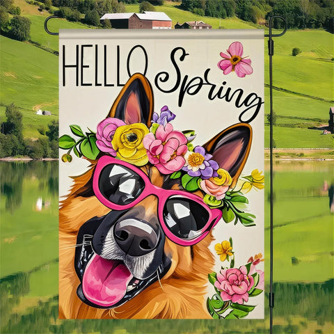 Vibrant floral design on BlissYard ello flag enhances garden colors this season.