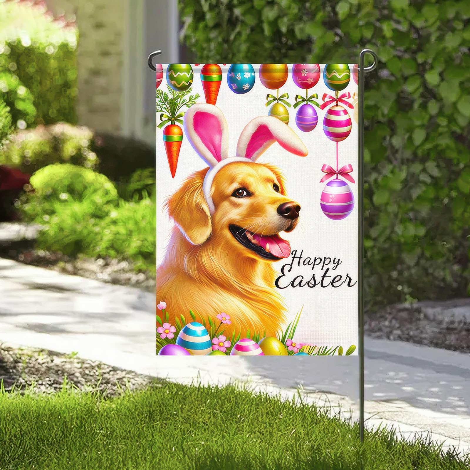 BlissYard farmhouse Easter flag adds charm to porch and garden decor.