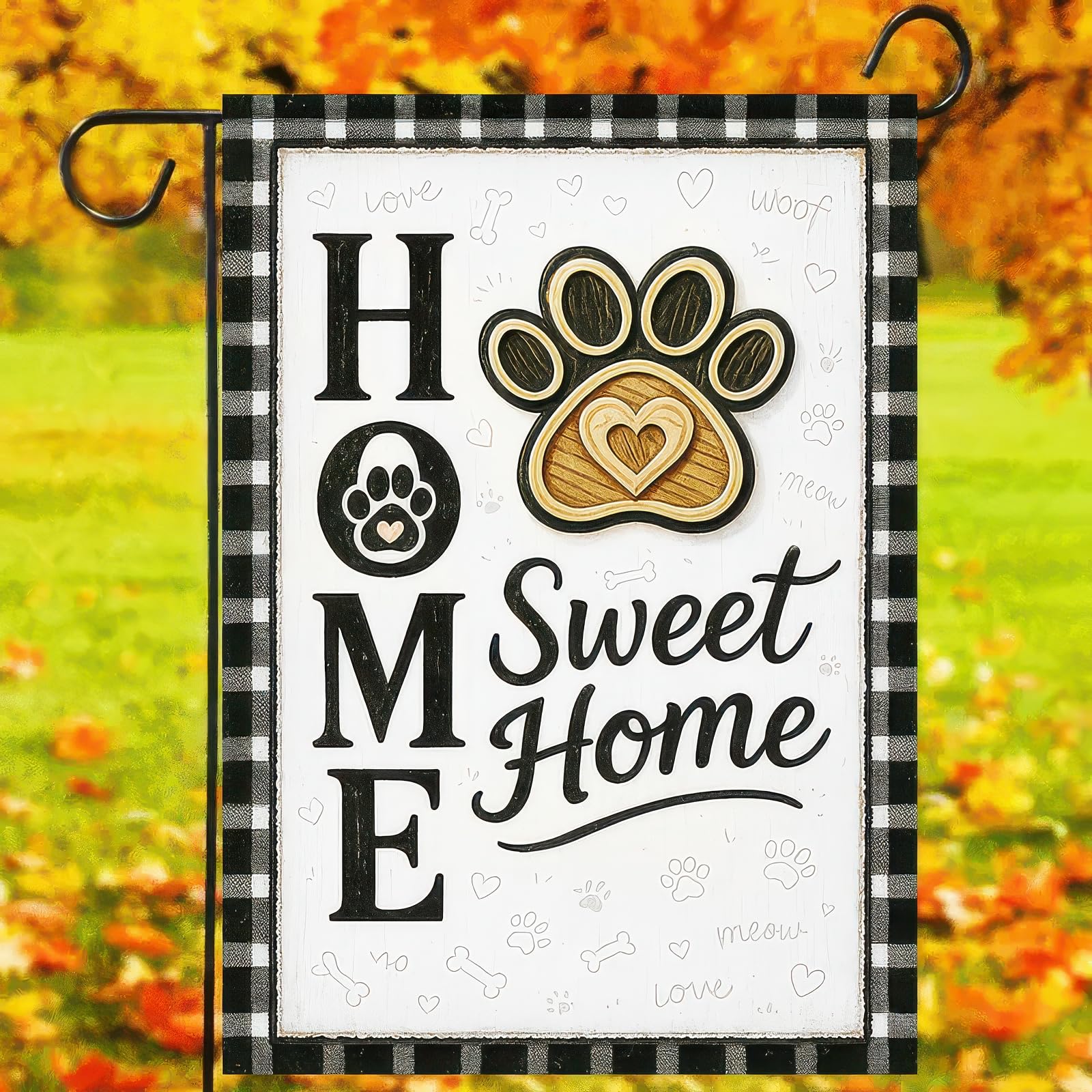 BlissYard farmhouse plaid flag pairs with garden decor year-round.
