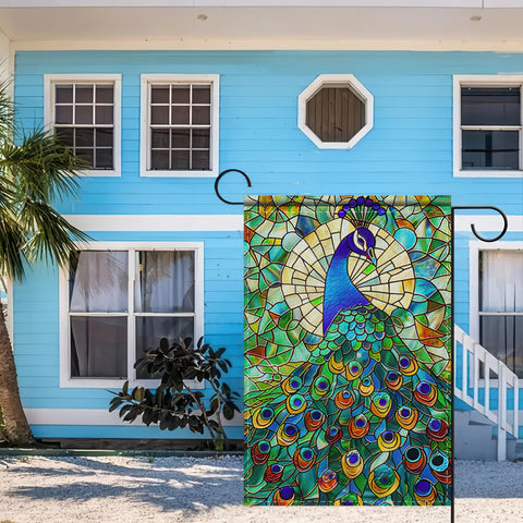 BlissYard decorative flag brightens patios and porches with floral peacock charm.