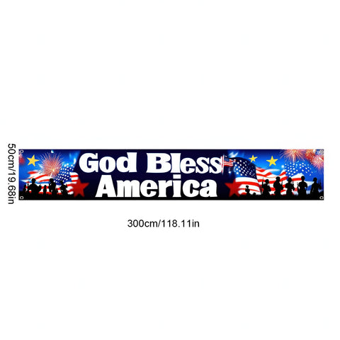 BlissYard God Bless America banner with flag and fireworks backdrop for patriotic displays