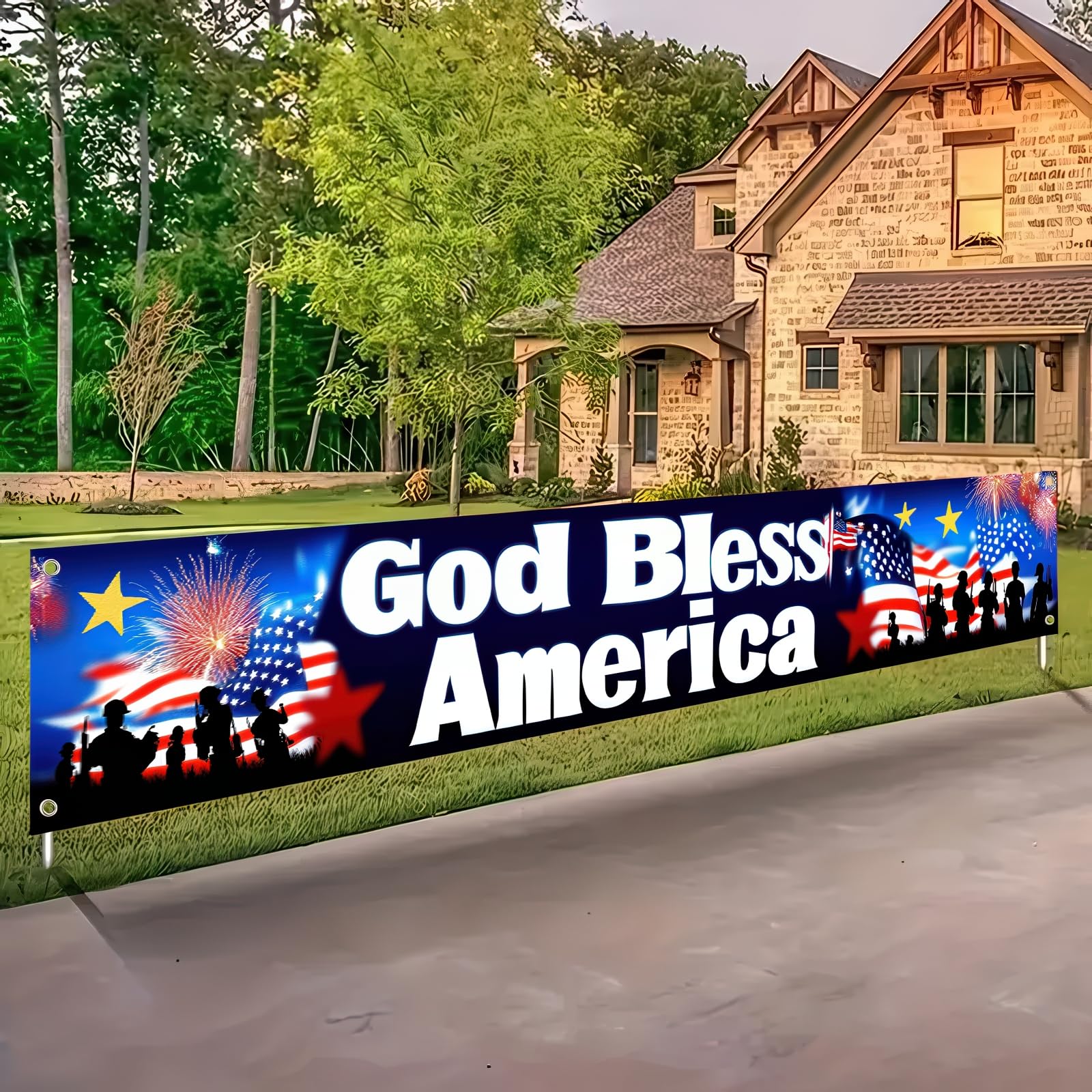 BlissYard God Bless America banner front view designed for outdoor Fourth of July celebrations