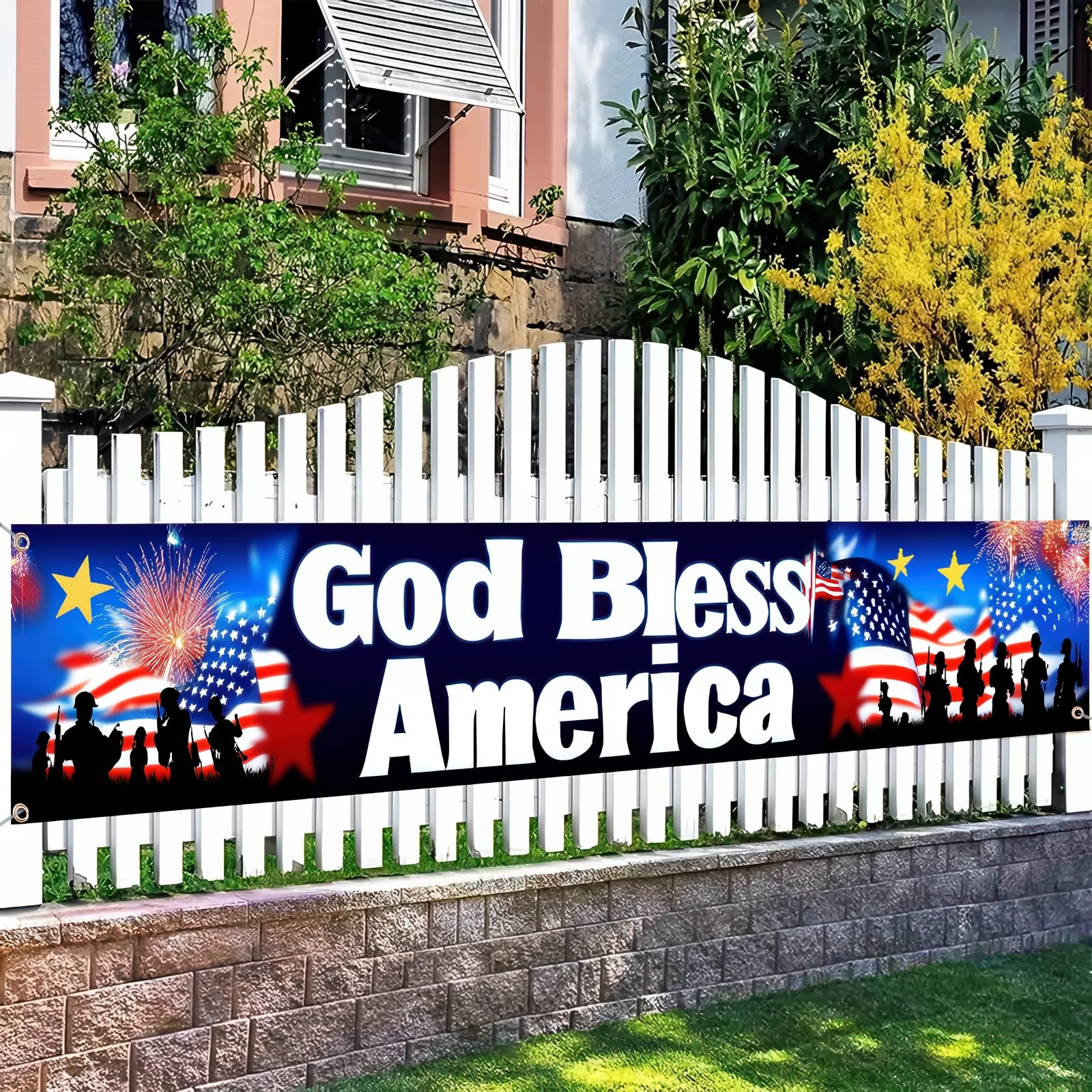 BlissYard God Bless America banner suited for outdoor porch or lawn display