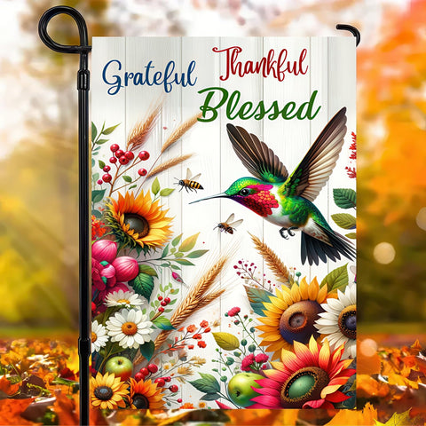 BlissYard Grateful Thankful Blessed flag back view with same design for dual-sided enjoyment.
