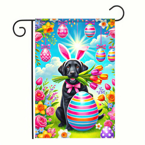 BlissYard Happy Easter flag with Labrador dog and colorful eggs for outdoor decor