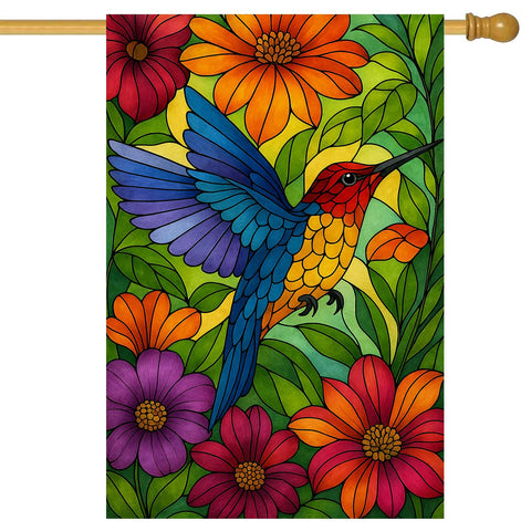 BlissYard hummingbird floral flag front view for vivid yard display