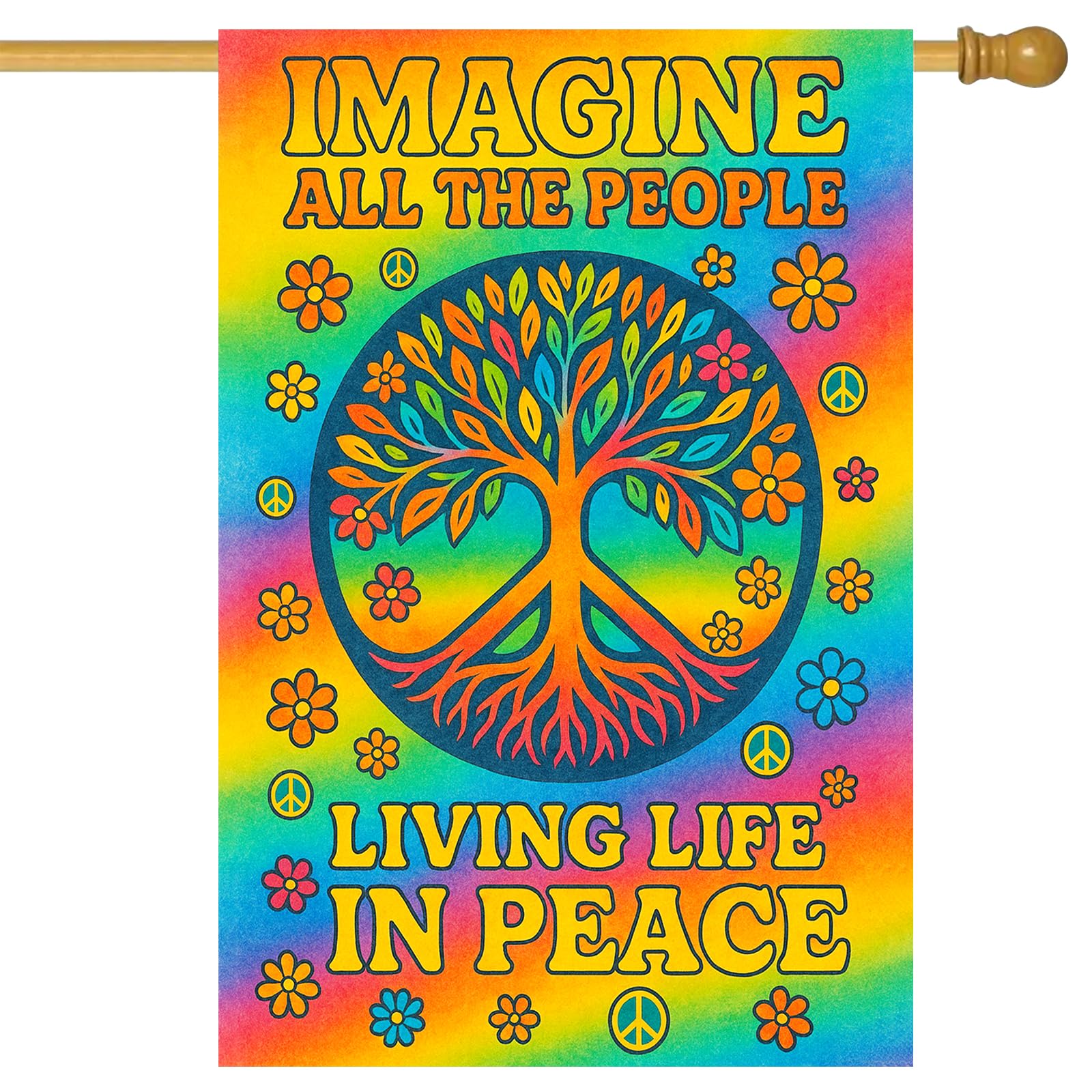 BlissYard Imagine Peace Tree of Life flag doubles as outdoor garden decor with vibrant colors