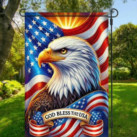 BlissYard patriotic eagle garden flag enhances curb appeal during holidays.
