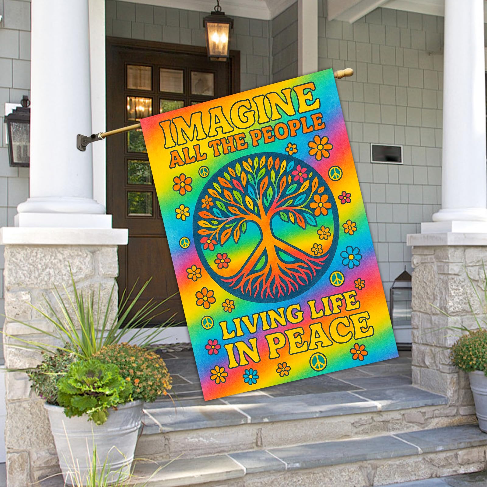 BlissYard Peace garden flag in boho style enhances porch ambience