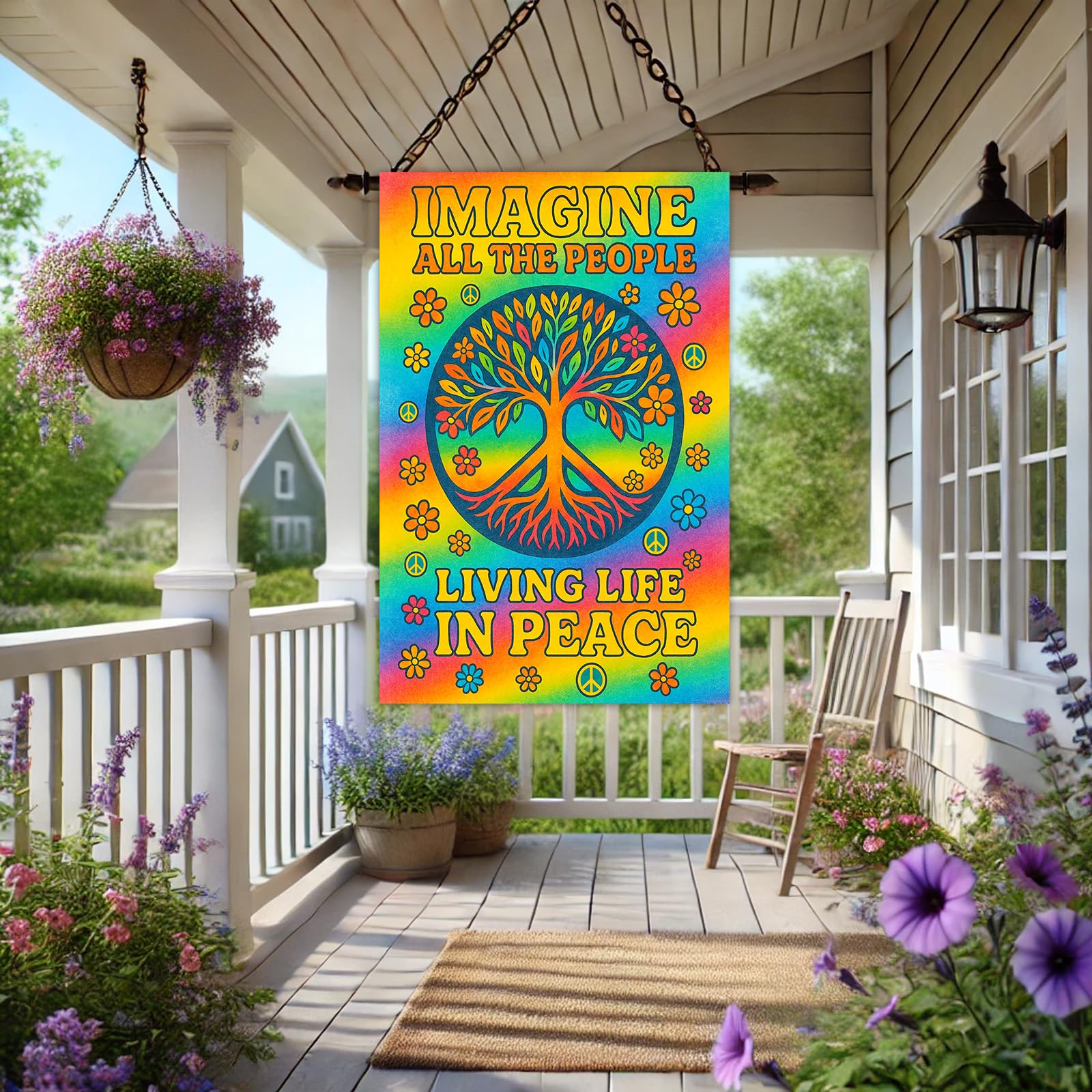 BlissYard Rainbow Tree of Life flag adds boho charm to porch