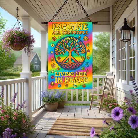 BlissYard Rainbow Tree of Life flag adds boho charm to porch