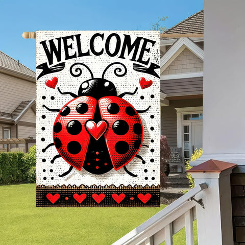BlissYard Spring Ladybug Artwork flag shows double-sided visibility for garden displays.
