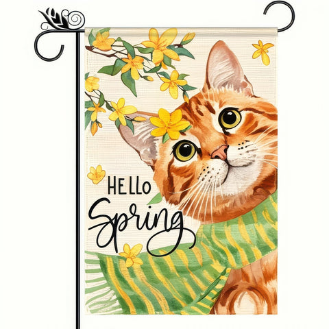 BlissYard orange-cat and yellow-flowers flag brightens outdoor spaces