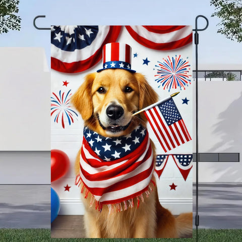 BlissYard Welcome flag with a patriotic Golden Retriever for outdoor display.