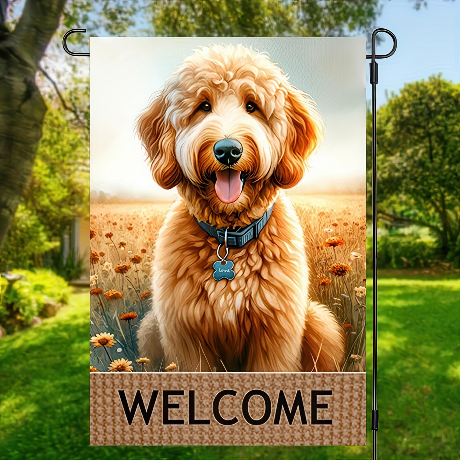 BlissYard Welcome Flag 12x18-inch size fits most standard garden stands.