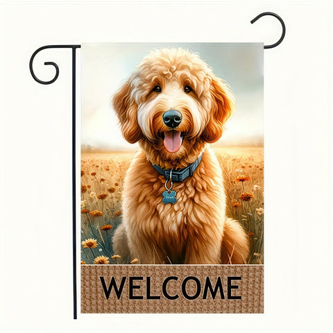 BlissYard Welcome Flag featuring a smiling puppy among wildflowers brightens your front yard.
