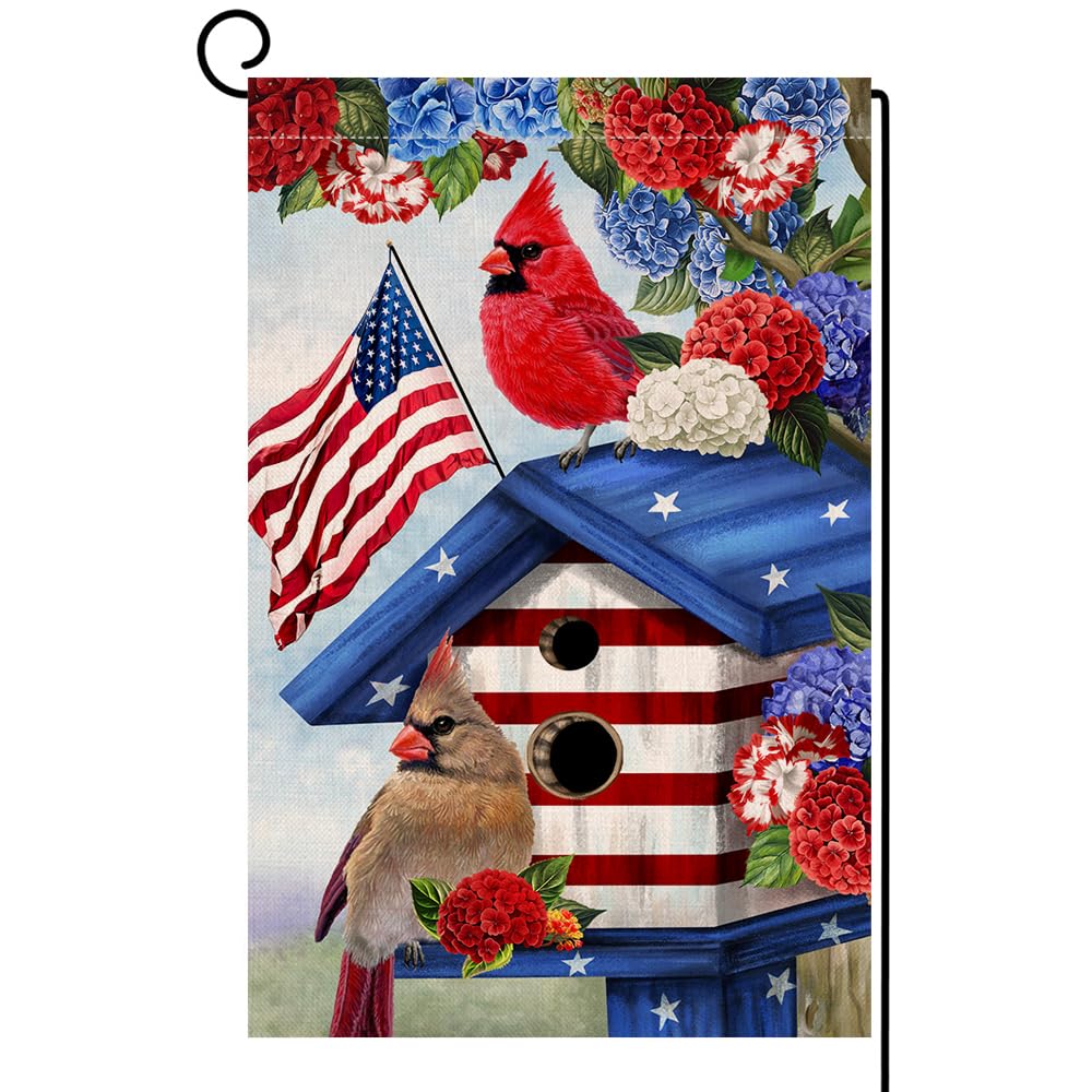 BLKWHT garden flag with cardinal bird, double-sided for outdoor curb appeal.