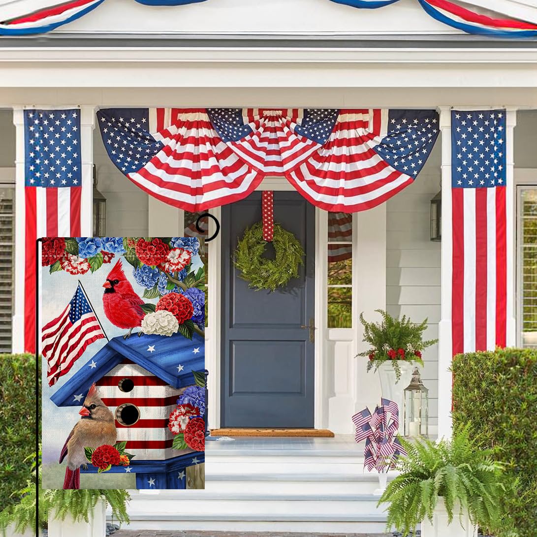BLKWHT cardinal bird flag shows colors on both sides for porch display.