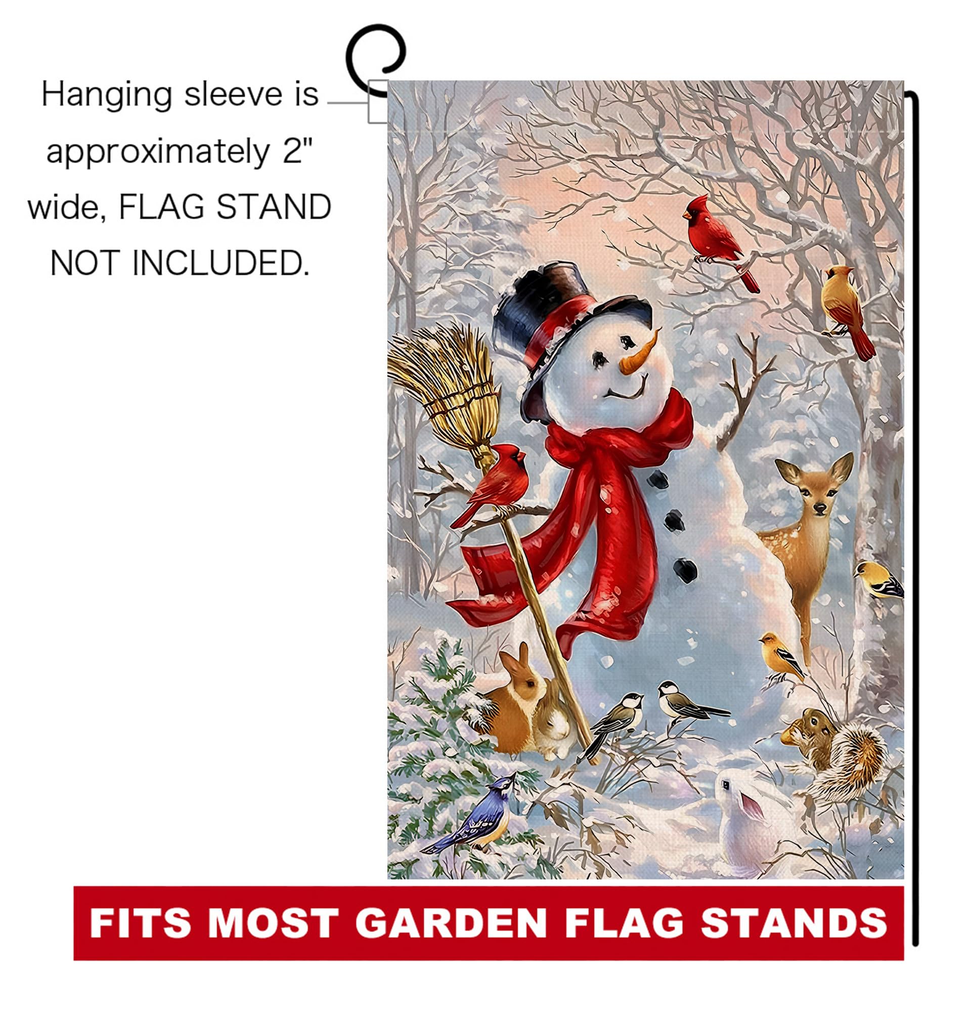 BLKWHT burlap garden flag adds winter charm to your curb appeal.