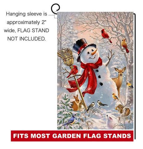 BLKWHT burlap garden flag adds winter charm to your curb appeal.