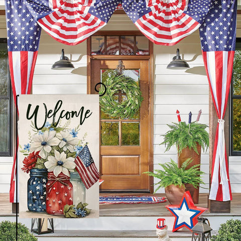 blkwht patriotic flowers flag back side enhances visibility from both sides.