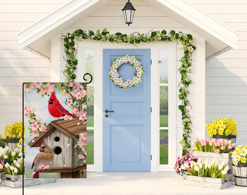 BLKWHT Pink flowers garden flag adds color to patios and porches