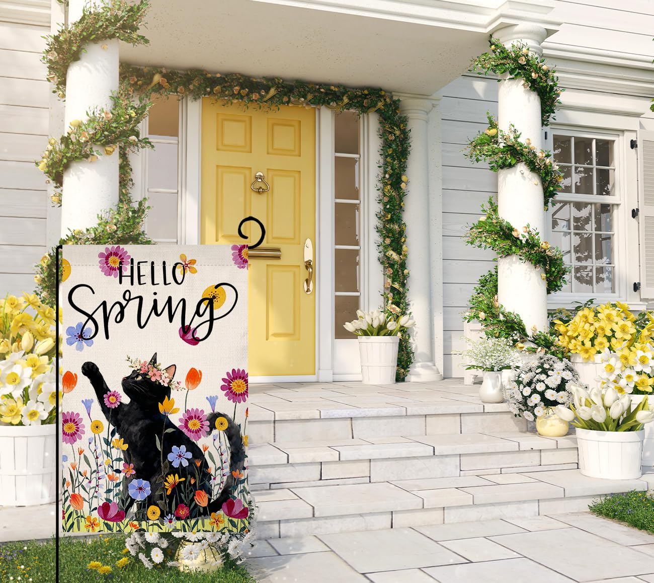 BLKWHT Purple Flowers Garden Flag adds seasonal charm to porch