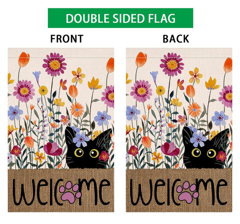 BLKWHT Spring Cat Flowers flag wind-swaying in garden to add motion and charm