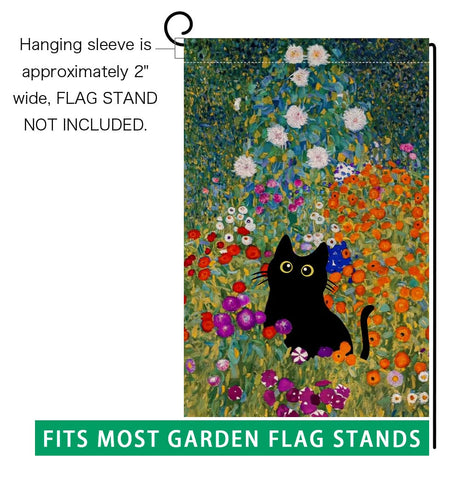 BLKWHT Garden flag stand not included; compatible with standard garden flag stands.