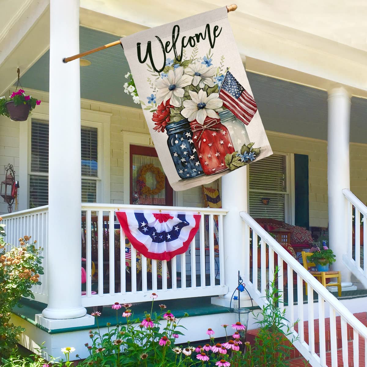 Patriotic red and blue hues evoke independence day style.
