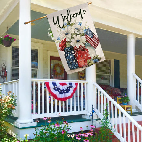 Patriotic red and blue hues evoke independence day style.