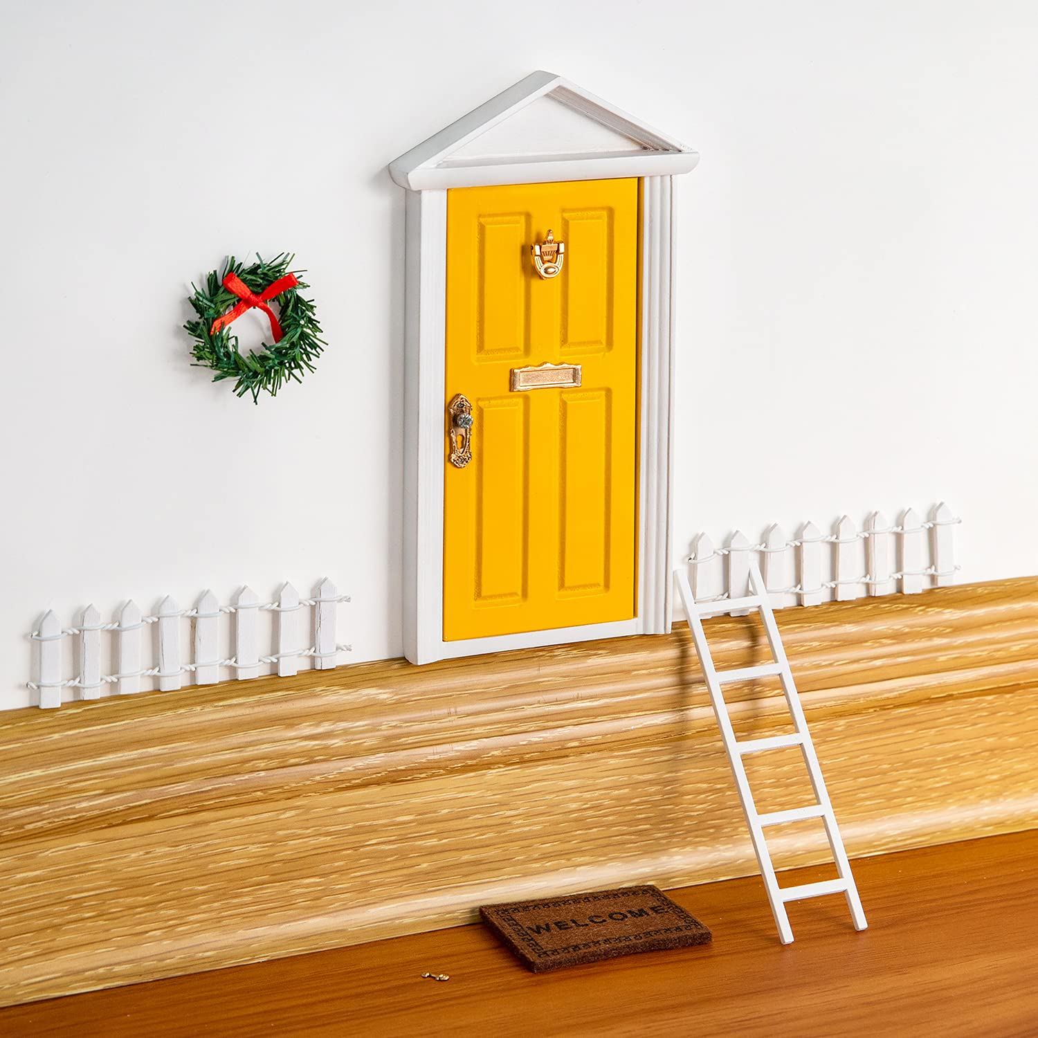 Blminiatures wooden yellow fairy door wall mount for playful room decor and imaginative play