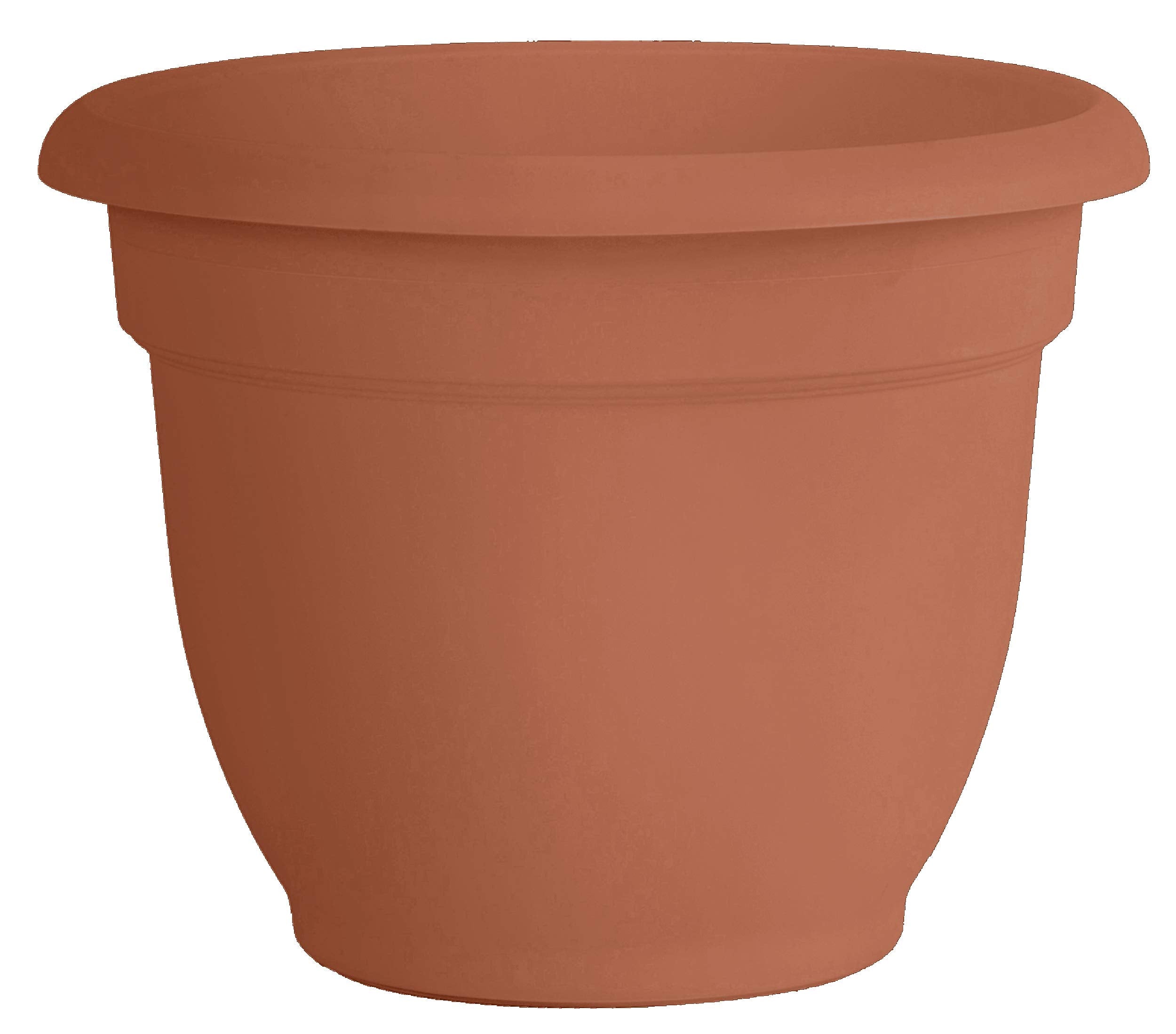 Bloem Fiskars Ariana 12in clay planter, front view; ideal for balcony decor and plant health