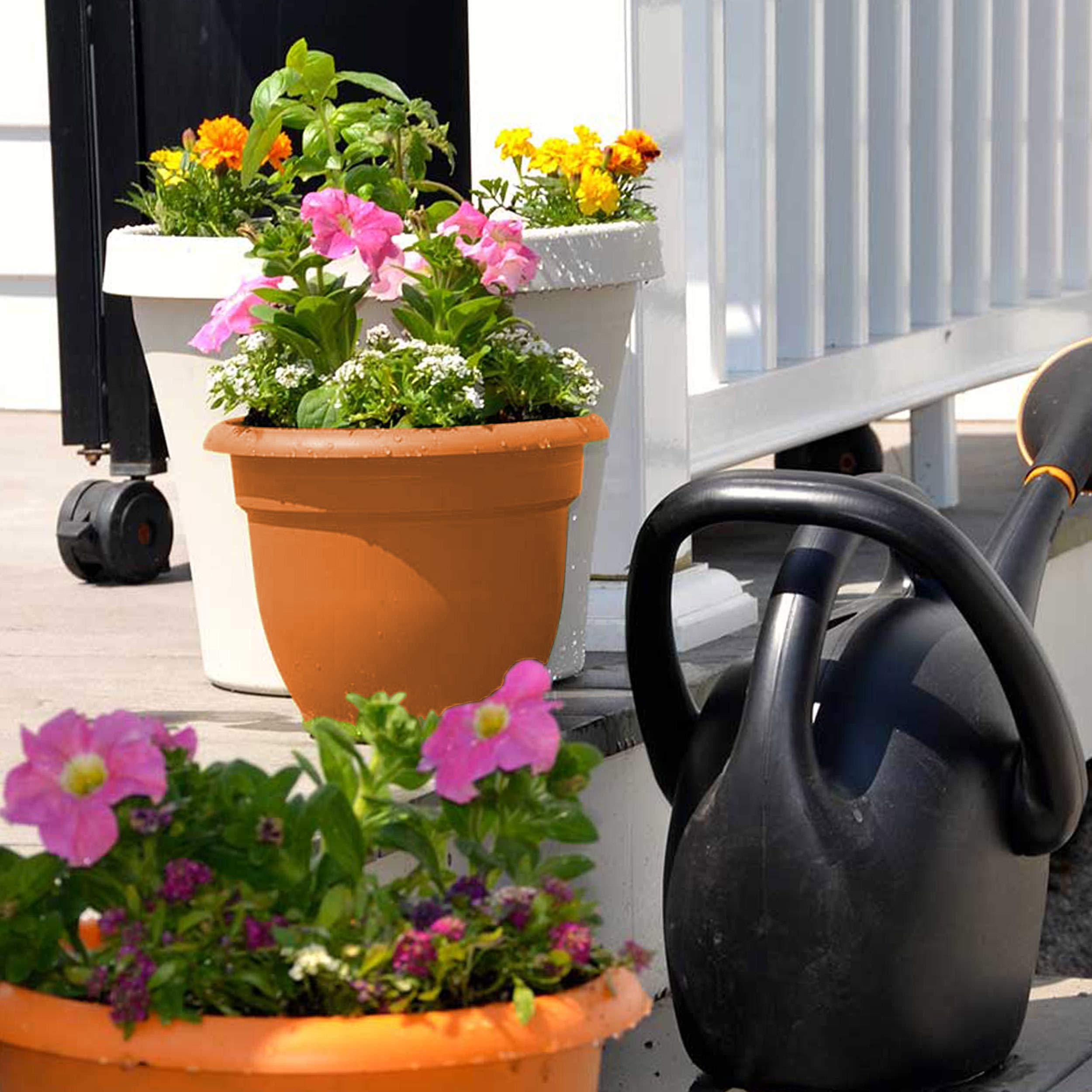 UV-resistant resin Bloem Ariana planter endures outdoor use and color retention