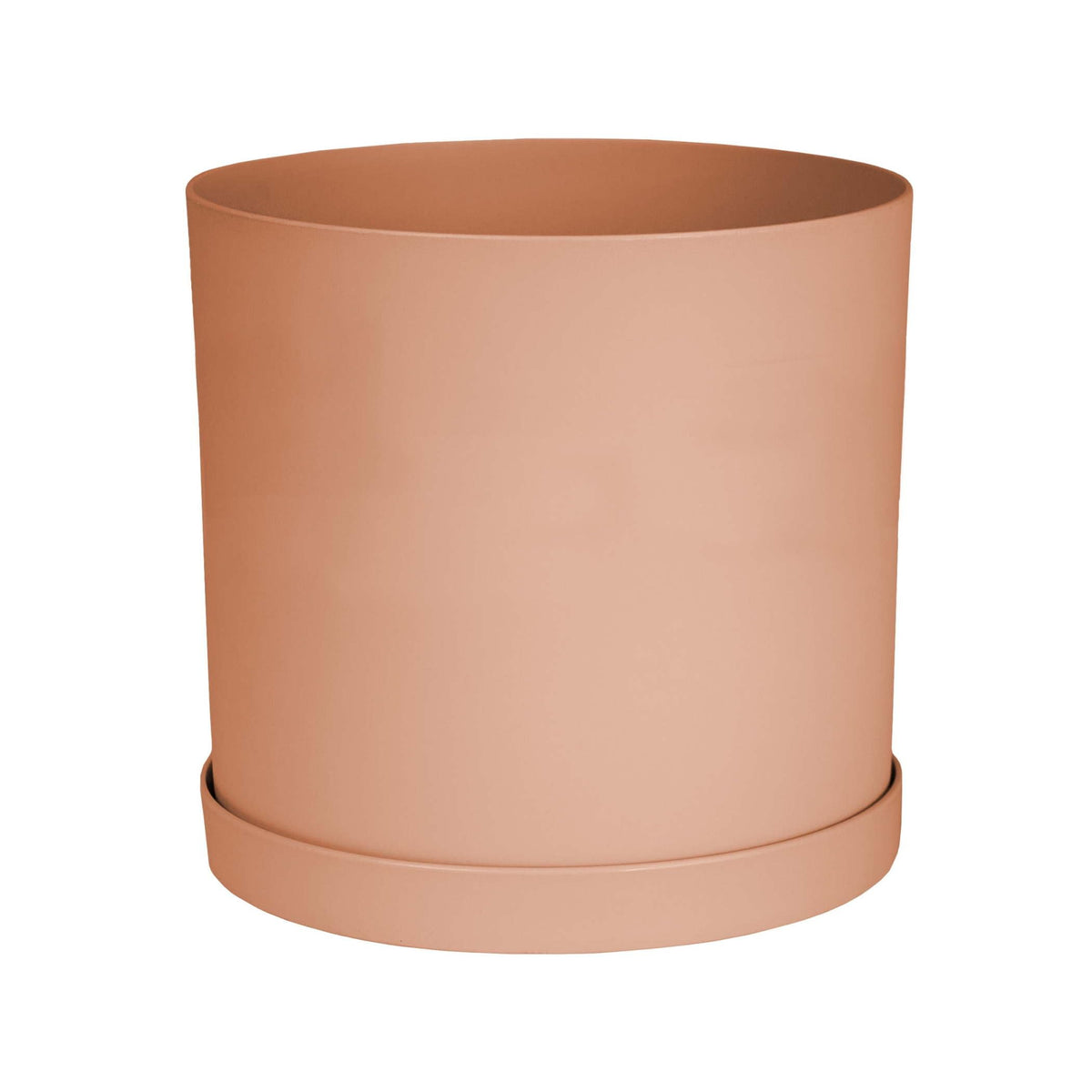 Bloem Mathers 10in muted terra cotta round planter with drainage holes, indoor or outdoor use