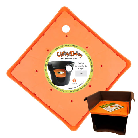Bloem Ups-A-Daisy insert showing drainage holes for efficient watering in square planters.