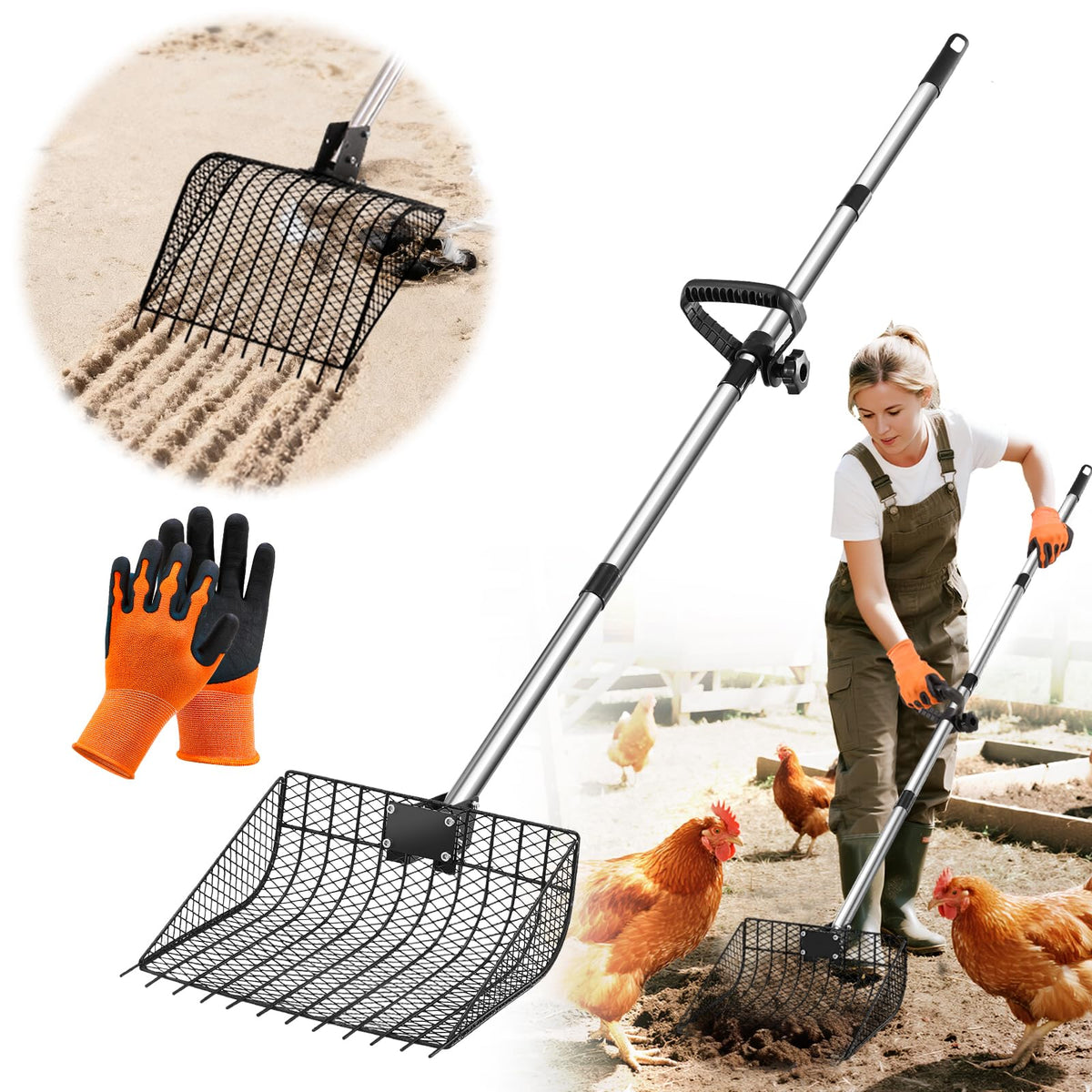 Bloksin 12-inch curved scoop head for faster chicken coop cleaning.