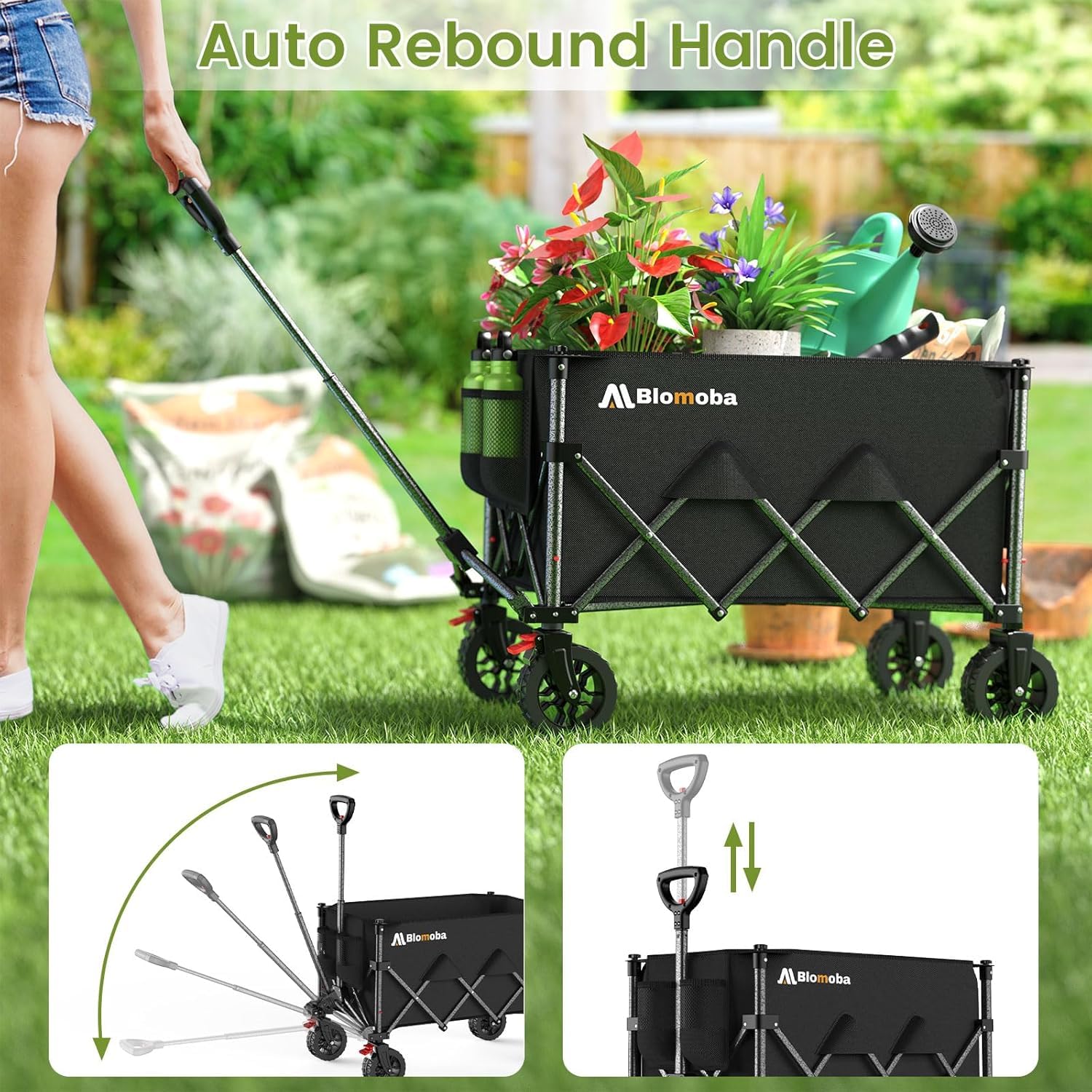 Blomoba auto-rebound handle prevents dragging and improves control.