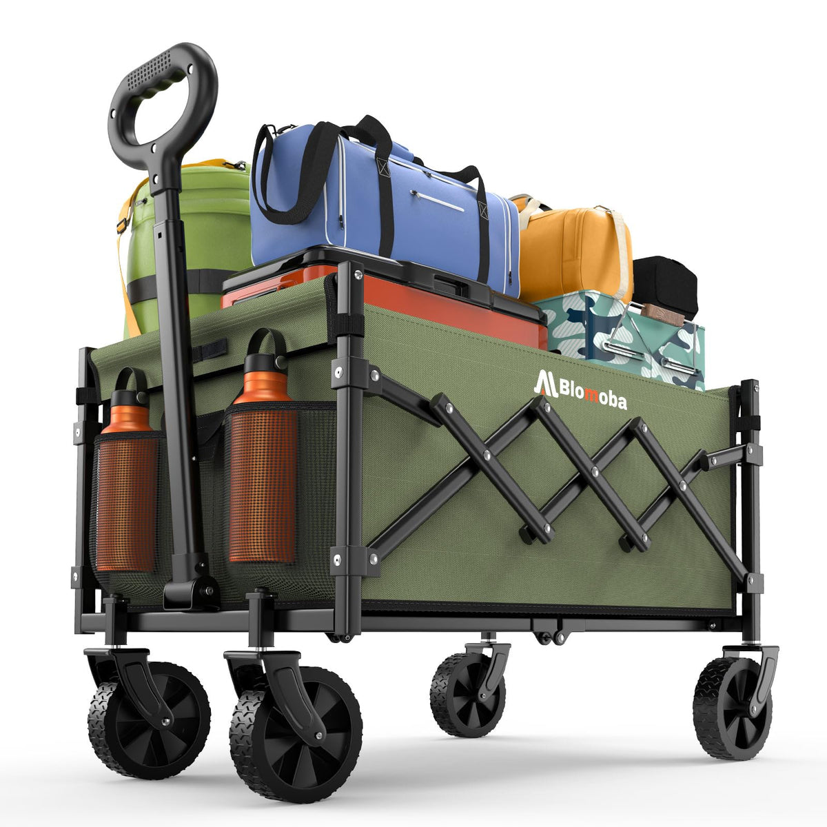 Blomoba collapsible wagon assembled for easy transport and storage