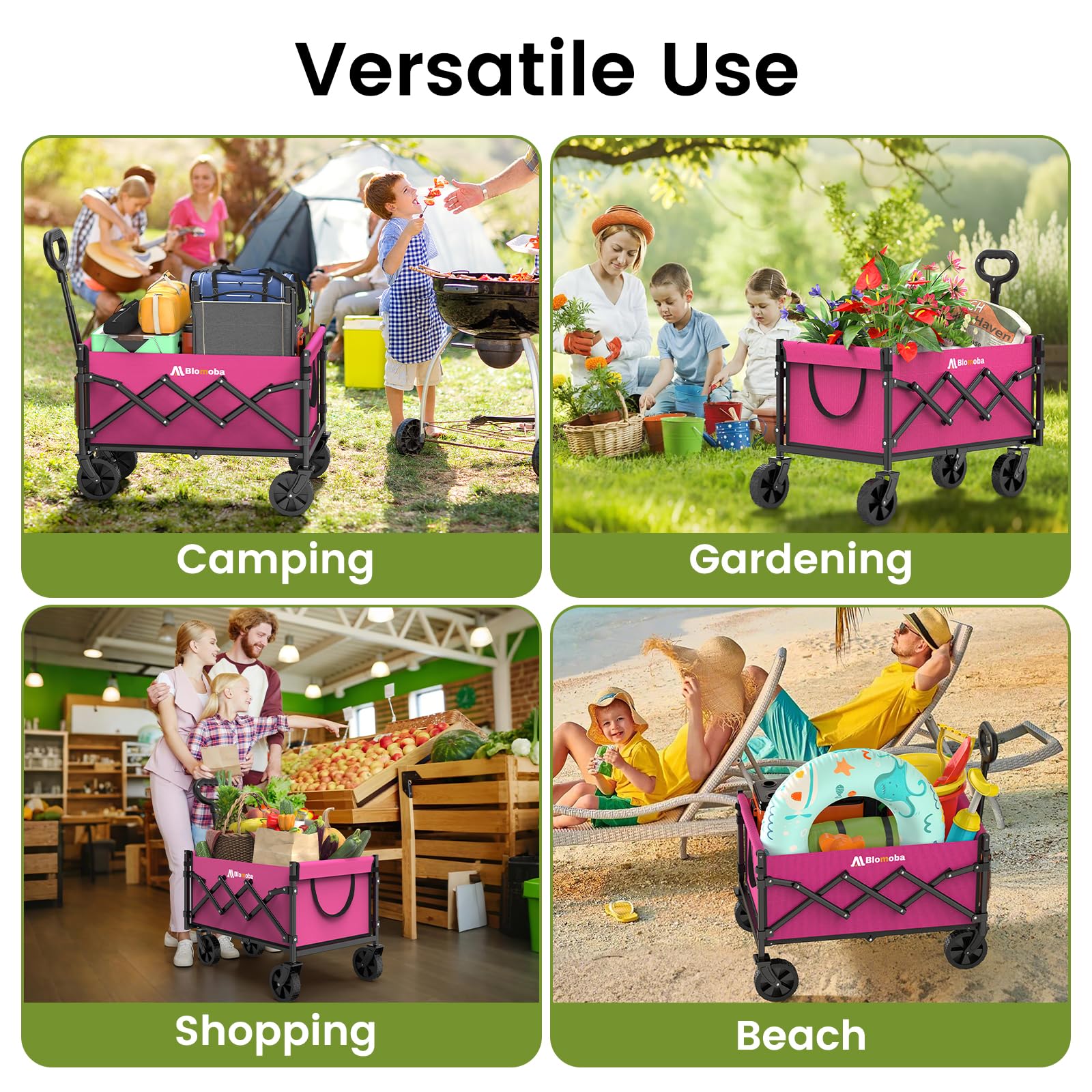 Blomoba pink collapsible wagon combines style with practical utility for outings