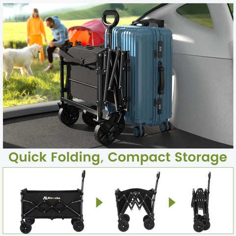 Blomoba folding wagon 220 lbs capacity for tents and gear transport.