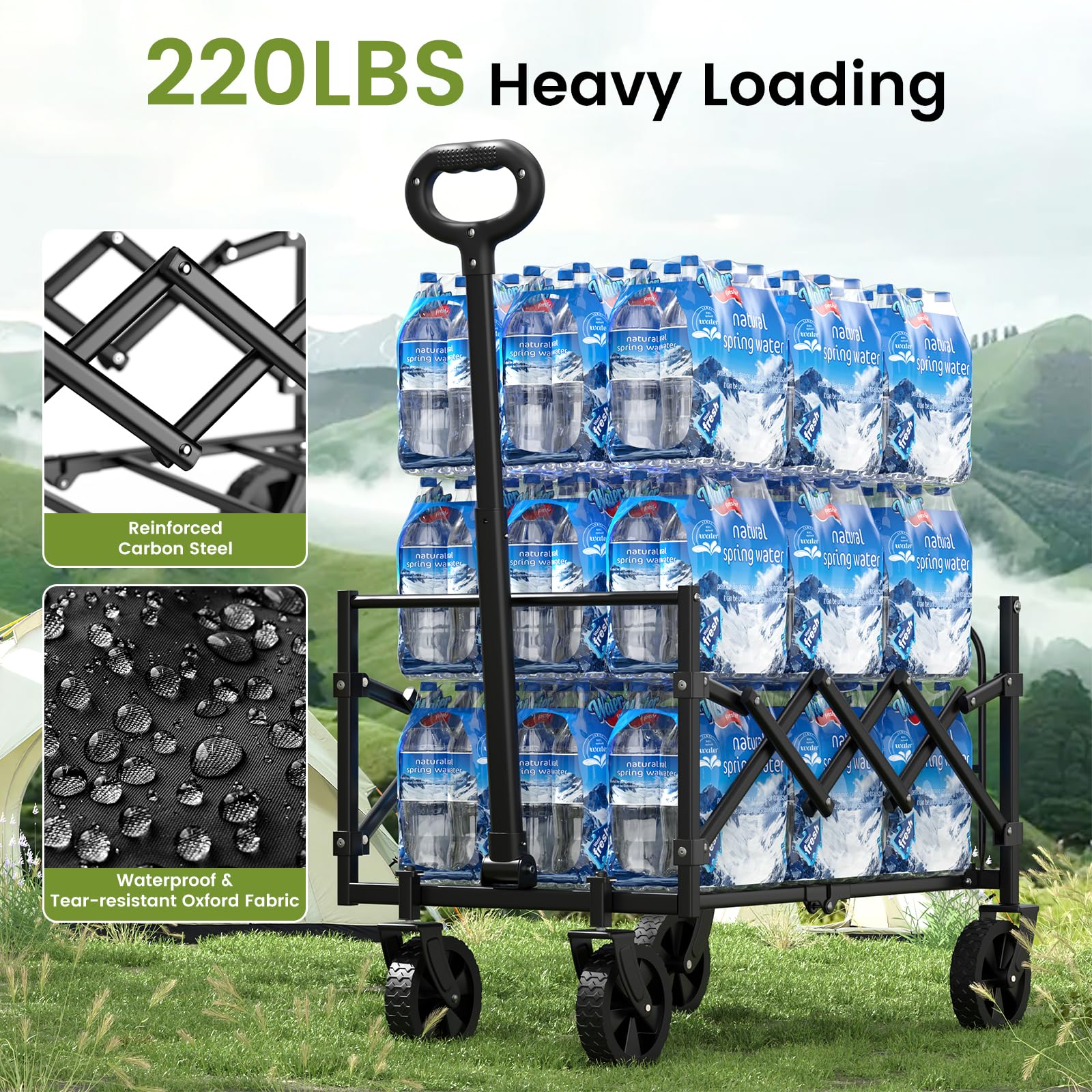 Blomoba folding wagon adjustable handle for comfortable control on varied surfaces.