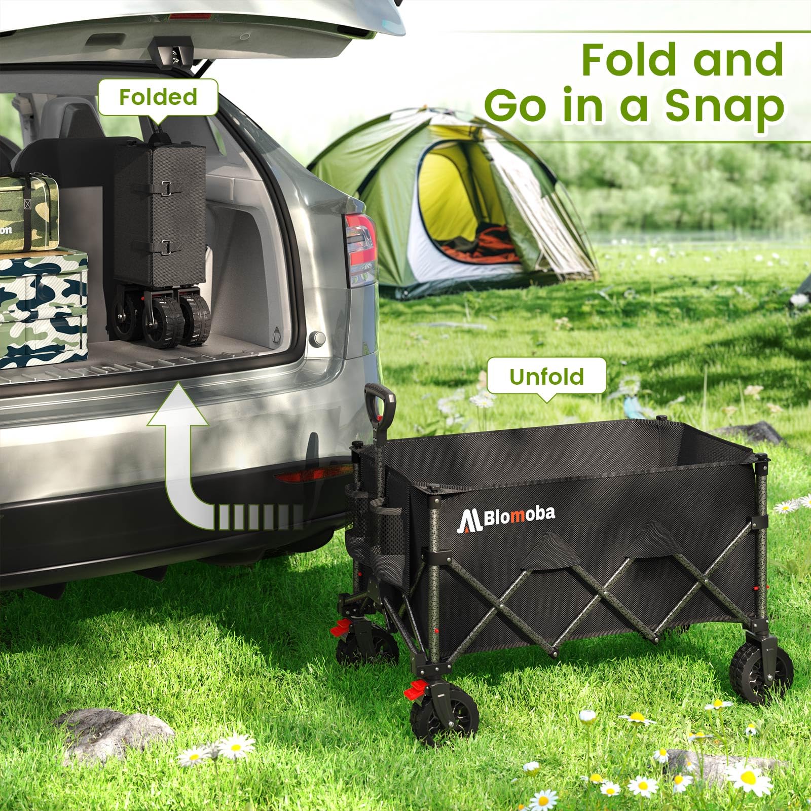 Blomoba wagon with built-in brakes and 360° steering.