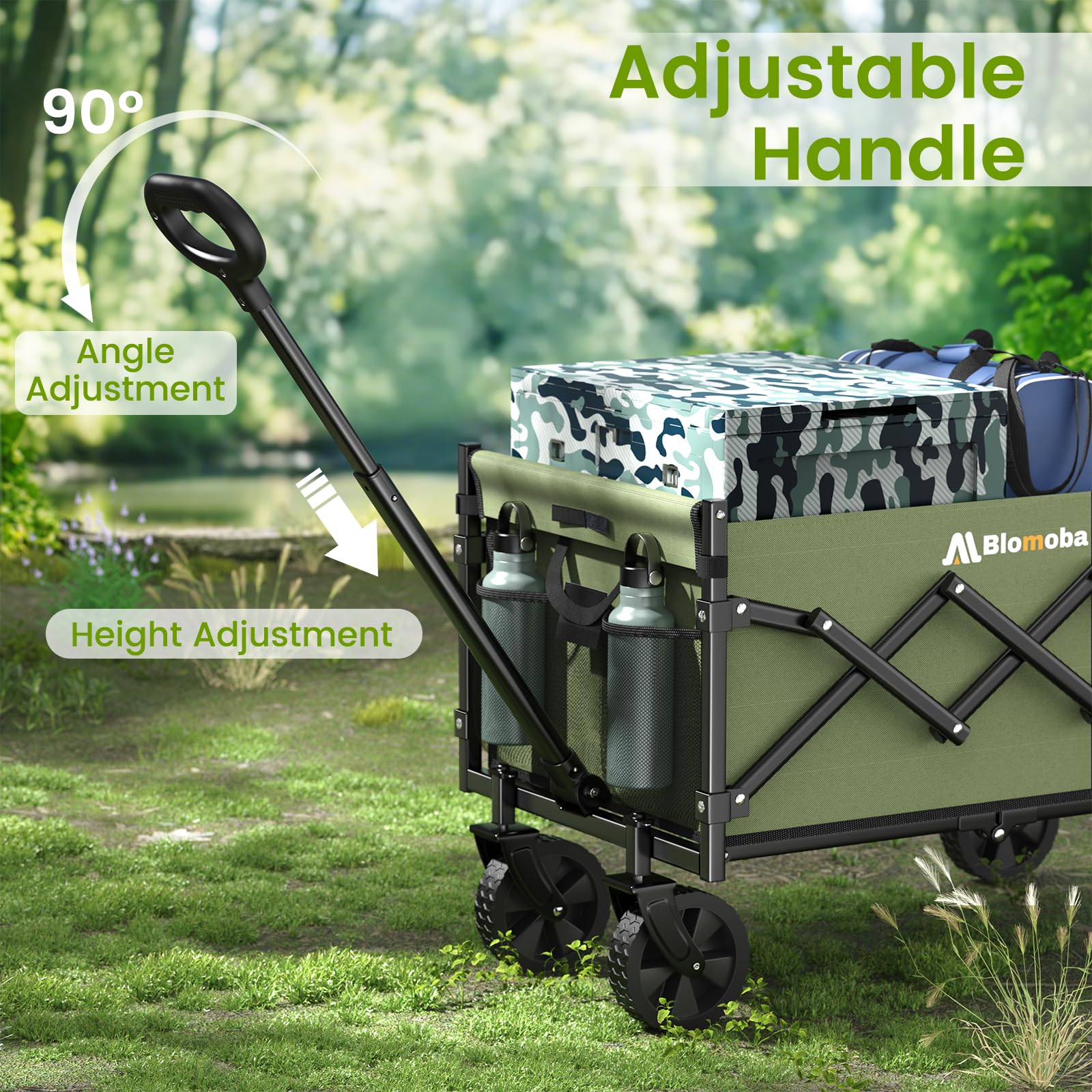 Blomoba wagon with 90L storage for tents, chairs, and groceries