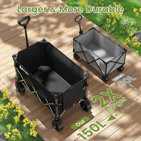 Blomoba 150L capacity for groceries or camping gear.