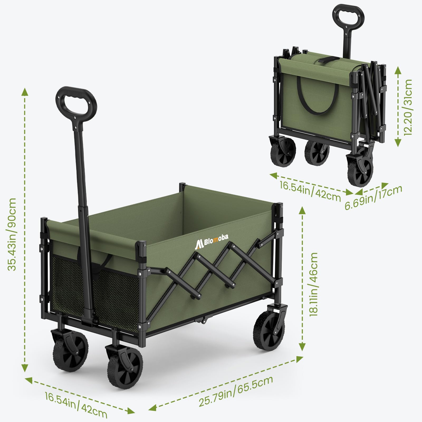 Blomoba wagon folds compactly for easy car trunk storage