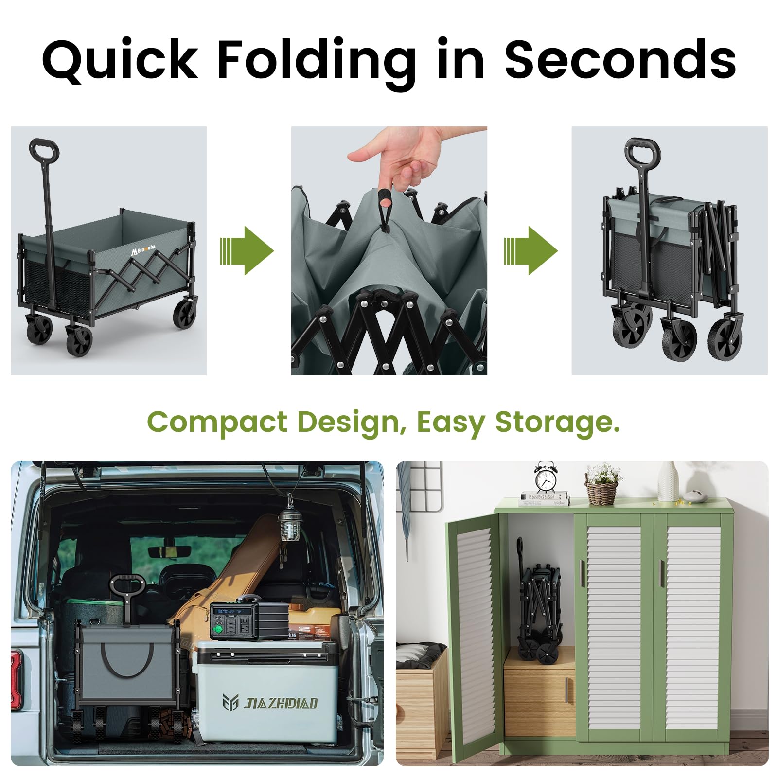 Blomoba wagon supports grocery shopping with organized 90L space.