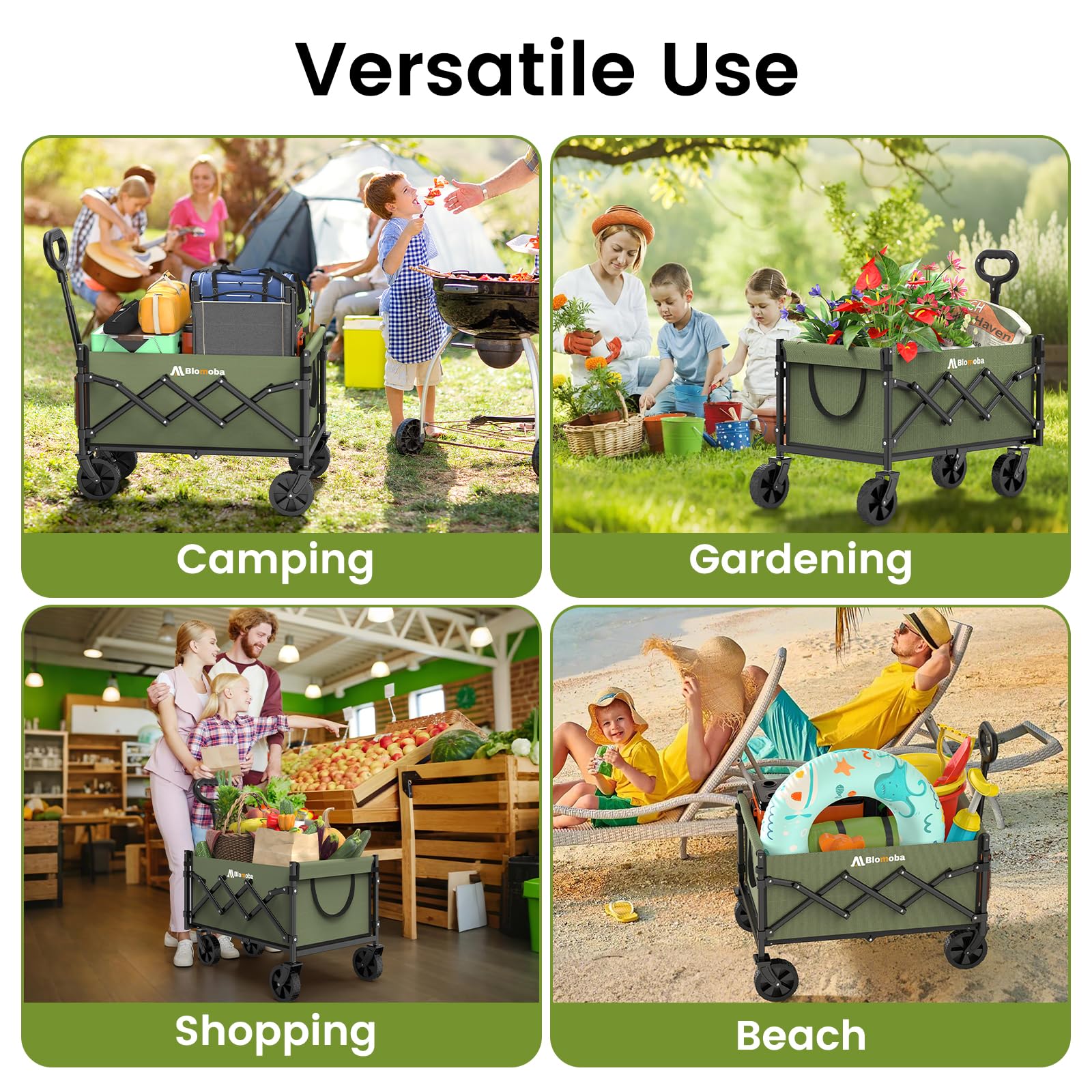 Blomoba wagon versatile for camping, beaches, gardening, and shopping