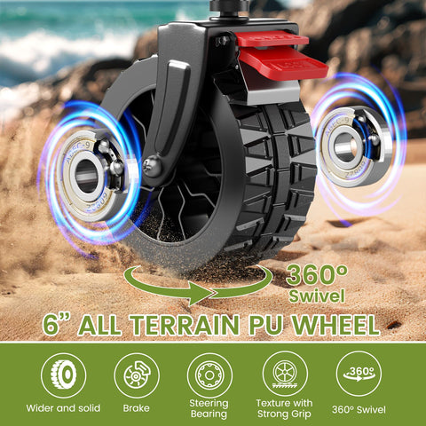Blomoba wagon with wider 6-inch wheels and front brakes for stability