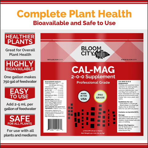 Bloom City Cal-Mag storage bottle shown for easy, mess-free use.